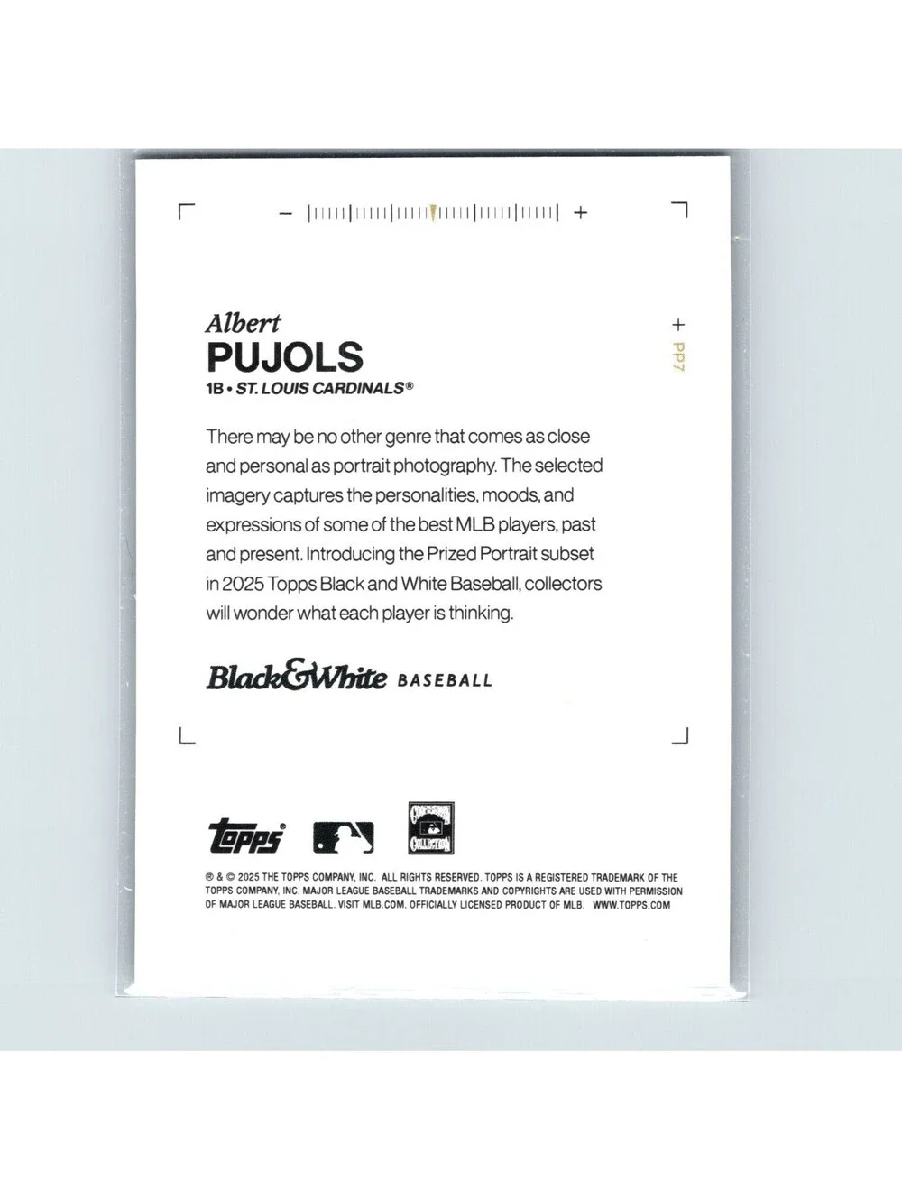 2025 Topps Black & White Baseball - Albert Pujols PP7 - Prized Portrait